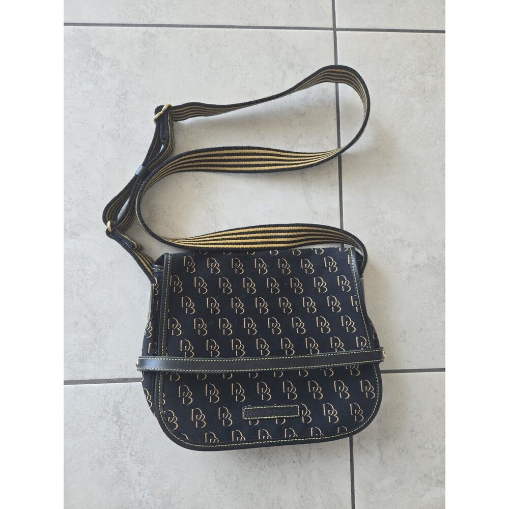 Dooney & Bourke Black Monogram Canvas Crossbody Bag with Leather Trim